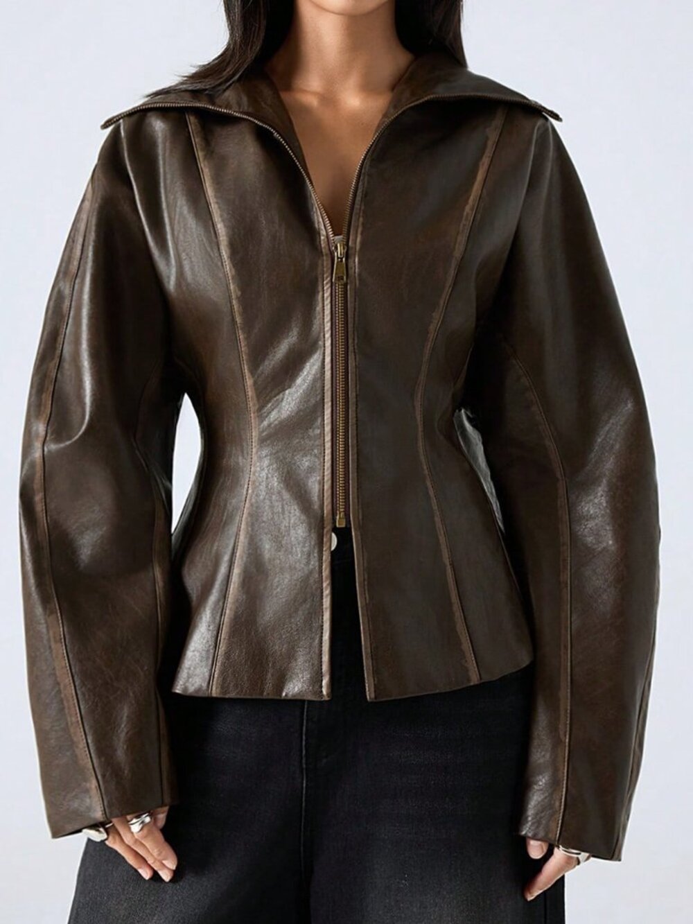 Brown Chic Casual Women's Zip-Up Jacket